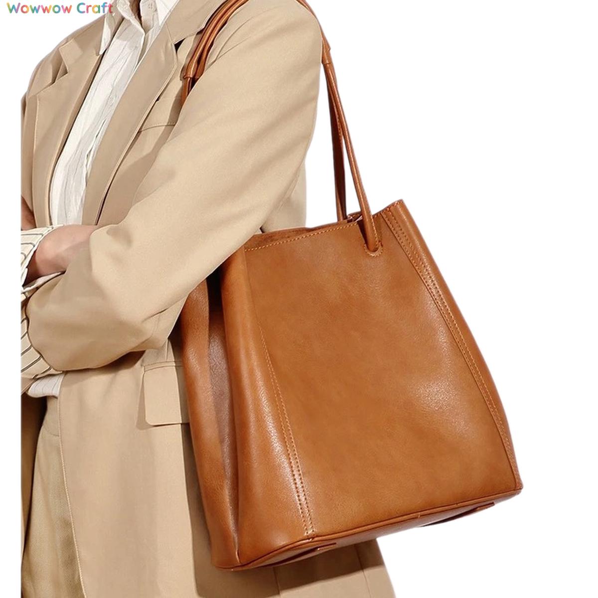 Shoulder Bags,Totes,Leather Bags,Vegetable-Tanned Leather Large Capacity Leather Shoulder Bag - Leather Crossbody Tote Bag
